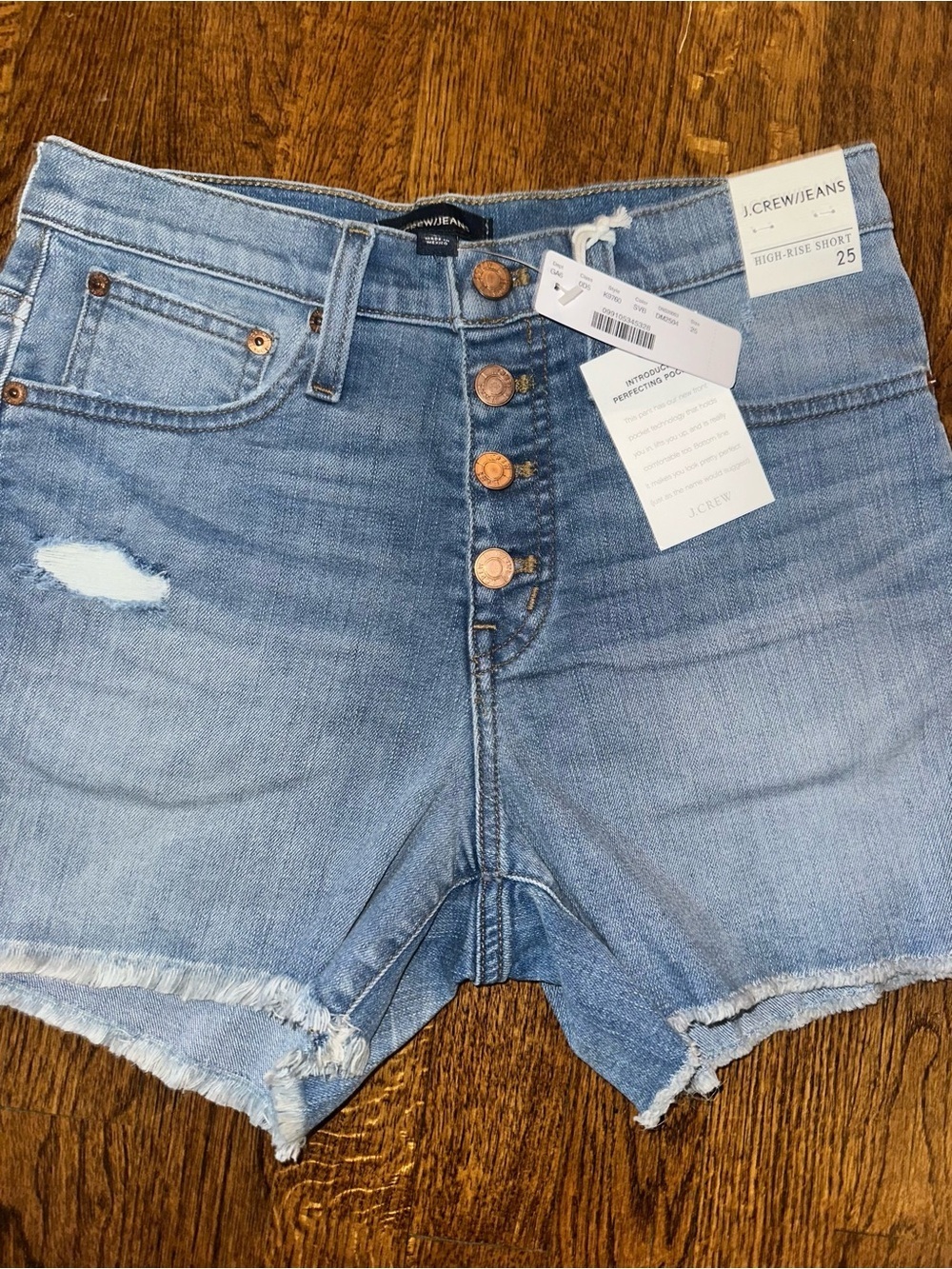 J.Crew High-Rise Denim Shorts in Light Blue Button Fly Raw Hem - NWT 25